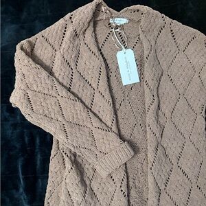 NWT moon & madison Brown Long Cardigan with Diamond Pattern